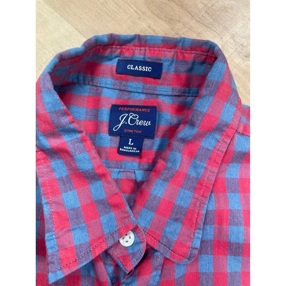 J.Crew Performance Stretch Gingham Shirt Mens‎ Large Classic Fit Red Blue Check